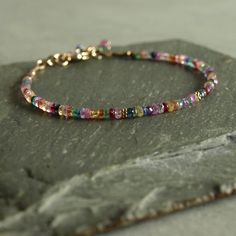 Sapphire Bracelet, 18K Gold Beads, 14K Solid Gold, Tiny Natural Multi Color Gemstones, Gift Jewelry - Etsy Elegant Multicolor Bracelets With Tiny Beads, Dainty Multicolor Gemstone Beads Bracelets, Dainty Multicolor Gemstone Bracelet, Turquoise Bead Bracelet, Coral Bracelet, Rainbow Beads, Coral Jewelry, Sapphire Bracelet, Gift Jewelry