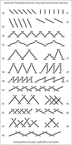 an image of different stitching patterns on a piece of paper with numbers and symbols