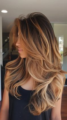 40+ Gorgeous Balayage Highlights Hairstyles You'll Love In 2024 Bayalage Hair 2024, Different Highlights For Hair, Layered Balayage Hair, Long Highlighted Hair, Hairstyle Back To School, Sunkissed Brunette Hair, Warm Bronde Balayage, Long Hair Balayage, Sunkissed Brunette