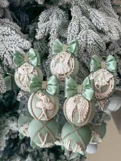 some ornaments are hanging from a christmas tree