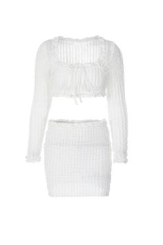 Fit: Regular fit. Detail: Square neck. Tie-up. Lacework. Solid color. Crop top. Mini skirt. Two-piece outfit. See-through. Material: 100% Polyester. Careï¼?Machine washes cold. tumble dry low. Color may be lighter or darker due to the different displays. Crop Top Mini Skirt, Tie Up Crop Top, Skirt Suits, Mini Skirt Set, Pink Fits, Ribbed Knit Dress, Street Look, Khaki Dress, Long Sleeve Crop