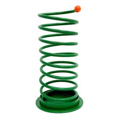 a green spiral object with an orange ball on top