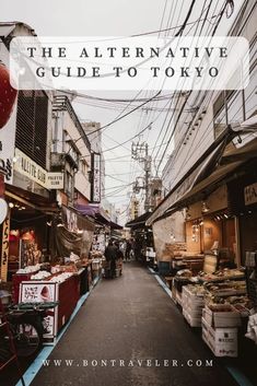 an alleyway in tokyo with the words, the alternative guide to tokyo on it