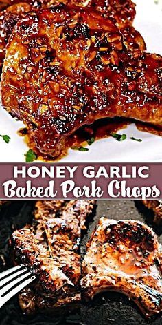 honey garlic baked pork chops on a plate