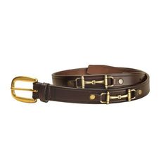 Reflect your equestrian style with this Tory Leather 1" Snaffle Bit Belt with Brass Snaffle Bits & Buckle. Handcrafted in the USA from beautiful bridle leather, it is embellished with riveted snaffle bits and nicely finished with creased edges. Sewn buckle closure. USA. Safari Fashion, Equestrian Belts, Equestrian Outfit, Dover Saddlery, Snaffle Bit, Paddock Boots, Consignment Boutique, Horse Boots, Leather Company