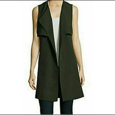 Romeo & Juliet Couture Olive Green Dust Vest. New, Open Front, Retail Prize $195 Approximate Measurements Laying Flat: Length 34 1/2in Very Cute And Lightweight Vest Modern Career Outerwear For Spring, Modern Spring Career Outerwear, Modern Outerwear For Spring Layering, Structured Outerwear For Spring Office Wear, Fitted Structured Spring Outerwear, Structured Spring Office Outerwear, Elegant Spring Career Outerwear, Chic Fitted Green Outerwear, Versatile Formal Spring Outerwear