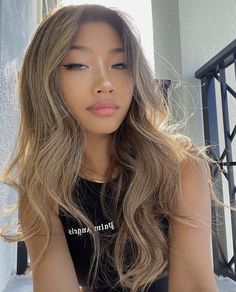 Dyed Hair For Asians, Honey Blonde Balayage Asian Hair, Hair Color 2023 Summer, Honey Blonde Hair Asian, Asian Hair Blonde Highlights, Mocha Blonde Hair, Blonde Balayage On Asian Hair, Dark Hair Asian, Dyed Asian Hair