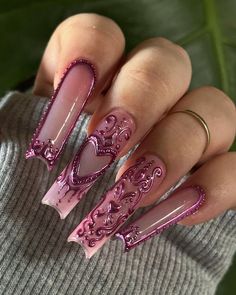 25th Birthday Nails Ideas, Xl Coffin Nail Ideas, Rave Nail Ideas, Mythical Nails, Pink Grunge Nails, Airbrush Art Nails, 2000s Inspired Nails, Y3k Nails, Shroom Nails