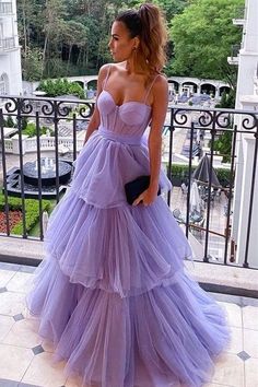 Lavender Bustier Tiered Long Prom Dress,PD22006 on Storenvy Tiered Dress Formal, Gaun Tulle, Purple Prom, Winter Formal Dresses, Spaghetti Strap Prom Dress, Tulle Ball Gown, Prom Dresses Vintage, Long Prom Dresses, Prom Dresses Online