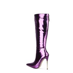 Shop Purple Dress Tall Boots 5" High Heels Knee High Boots With Back Zipper color Purple for Anniversary, Dancing Club, Music Festival, Night Club, Party with worldwide Free shipping & Free return. Mirror Long, Dancing Club, Shiny Dress, Shiny Dresses, Club Music, Dress Boots, Club Party, Long Boots, Wristlet Wallet