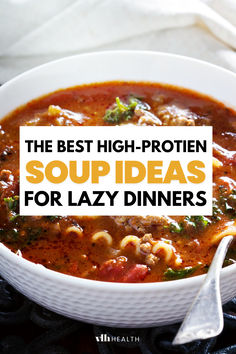 High protein soup Simple Easy High Protein Meals, Easy Healthy Protein Dinner, Healthy Pasta Recipes Protein, Recipes For Dinner High Protein, Crockpot Soup High Protein, Protein Crockpot Soup, Easy Post Workout Meals, Cheap And Healthy Soups, Soft Food Diet High Protein