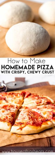 how to make homemade pizza with crispy, cheesy crust on a cutting board