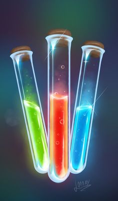 three test tubes filled with colored liquid