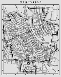 an old black and white map of nashville, tennessee with the name nashville on it