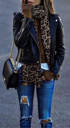 Leather Jacket Outfits, 가을 패션, Black Leather Jacket, Street Chic, Winter Fashion Outfits, Carolina Herrera