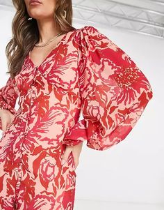 Pretty Lavish balloon sleeve button midaxi dress in red and pink floral | ASOS Spring V-neck Maxi Dress With Blouson Sleeves, V-neck Maxi Dress With Blouson Sleeves For Spring, Spring V-neck Dress With Blouson Sleeves, Pink Floral Print Maxi Dress With Puff Sleeves, Summer Pink Dress With Blouson Sleeves, Feminine Red Long Sleeve Maxi Dress, Red Floral Print Midi Dress With Puff Sleeves, Pink V-neck Midi Dress With Gathered Sleeves, Red Feminine V-neck Maxi Dress