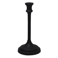 a tall black candle holder on a white background, with the top half turned down