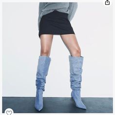 Blue Jean Thigh High Boots Chic Thigh High Heeled Boots For Spring, Over The Knee Boots For Spring, Fitted Over-the-knee Spring Boots, Spring Over-the-knee Fitted Heeled Boots, Spring Over-the-knee Heeled Boots, Chic Over-the-knee Heeled Boots For Spring, Fitted Over-the-knee Heeled Boots For Spring, Spring Fitted Over-the-knee Heeled Boots, Blue Bottoms For Winter Night Out