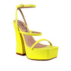 Vegan leather upper with man made sole Ankle buckle closure Heel measures approx. 5.5" H Platform measures approx. 1.5" H Imported Gorgeous Leather, White Turquoise, Neon Yellow, Black Pumps, Platform Heels, Shoe Box, The Office, Classic Black, Ankle Strap