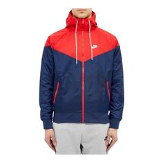 Men’s Size Large New With Tags Da0001-410 Hooded Technical Windbreaker For Running, Technical Hooded Windbreaker For Running, Red Nylon Track Jacket, Red Nylon Sportswear Track Jacket, Hooded Nylon Running Outerwear, Hooded Nylon Outerwear For Running, Sporty Waterproof Hooded Jacket For Sports, Nike Sporty Hooded Jacket For Spring, Technical Sports Windbreaker With Pockets