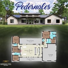 The Pedernales Barndominium - 4 Bedrooms / 3 Baths 2,973 SF Design Blueprints | eBay Riverfront Home, Plumbing Plan, Barn Style House Plans, 4 Bedroom House Plans, Building Plans House, Steel Frame Construction, Metal Siding, Barndominium Floor Plans, Plans House