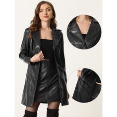 Fit and flare, this stylish button-down faux leather jacket adds to your choice for the upcoming seasons. Suit for fall/winter and many occasions, such as casual dressing parties, outdoor trips, hangouts, or as dy streetwear. Pair with casual pants, jeans, vests, skirts, knee-high boots, or high heels for many occasions. Casual Dressing, Coat With Belt, Faux Leather Coat, Belt Black, Pants Jeans, Faux Leather Jackets, Lapel Collar, Black Media, Black Belt