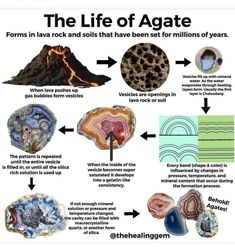 the life of agate is shown in this diagram, with different types of rocks