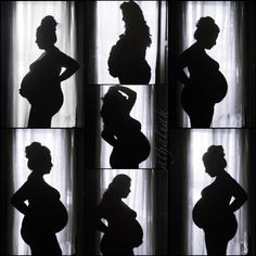 the silhouettes of pregnant women are shown in black and white photos, including one woman's belly