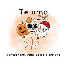 an image of two skeletons with pumpkins and santa clause on their heads in spanish