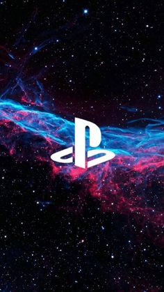 the playstation logo is shown in front of an image of space and stars on a black background