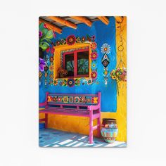 Mexican Wall Art Garden | MusaArtGallery™ Mexican Outdoor Decor Patio, Colorful Mexican House, Mexican Outdoor Decor, Mexican California, Colorful Bench, Modern Mexican Restaurant, Hacienda House, Custom Iron Gates, Modern Mexican Home