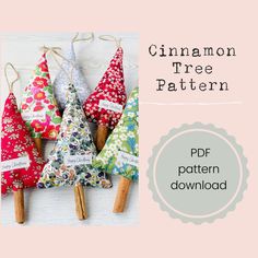 the cinnamon tree pattern is shown in four different colors and sizes, including red, green,