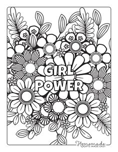 the girl power coloring page with flowers