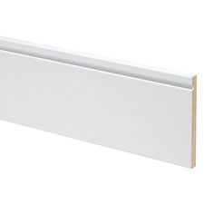 a close up of a white wall with a brown strip on the bottom and side