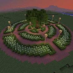 Jardín de minecraft, hermoso de hojas de abedul, con bancas en el centro, con temática especial para que juegues y disfrutes con alguien importante para ti. Garden Design Minecraft, Minecraft Hack, Truck Garden