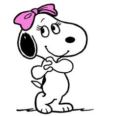 a cartoon dog with a pink bow on its head