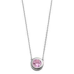 Add a sweet touch of sparkle to your jewelry box with this pink cubic zirconia-embellished Rosabella sterling silver necklace. Click on this JEWELRY & WATCHES GUIDE to learn about fit, styles, materials and more! Add a sweet touch of sparkle to your jewelry box with this pink cubic zirconia-embellished Rosabella sterling silver necklace. Click on this JEWELRY & WATCHES GUIDE to learn about fit, styles, materials and more! FEATURES Pendant dimensions: 13.5 mm x 13.5 mm Chain length: 18 in. Chain Pink Birthstone Necklace In Sterling Silver, Feminine Pink Sterling Silver Necklaces, Pink Sterling Silver Necklace With Brilliant Cut, Pink Sterling Silver Pendant Crystal Necklace, Nickel-free Pink Sterling Silver Charm Necklaces, Cubic Zirconia Necklace, Spring Rings, Chain Lengths, Sterling Silver Necklaces