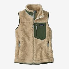 A versatile vest built from 100% polyester (85% recycled) fleece with a bonded windproof mesh backer to keep your core warm in cool and windy conditions. Made in a Fair Trade Certified™ factory. - Dark Natural w/Torrey Pine Green Patagonia Vest Outfit, Vest Patagonia, Fleece Vest Women, Patagonia Retro X, Patagonia Retro, Patagonia Vest, 2024 Style, Layered Shirts, Camping Checklist