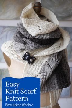 an easy knit scarf pattern on a mannequin