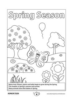 the spring season coloring page is shown in black and white, with an image of a butterfly