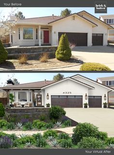 before and after photos of a house with landscaping