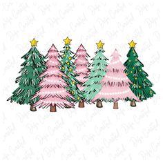 three christmas trees with stars on them