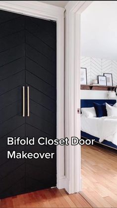 a black closet door with the words blod closet door makeover