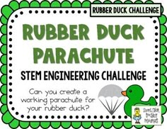 Are you looking for STEM challenges to do with a fun theme using rubber ducks? Can you create a working parachute for your rubber duck?Rubber Duck Parachute ChallengeMaterials Needed: (per person or pair)- colored napkins, coffee filters, tissue paper, plastic store bags- rubber duck- yarn- mini rubber bands (optional)- tape and scissorsThis a really fun STEM Challenge that gets kids working to complete a fun and difficult challenge, student(s) must create a working parachute for their rubber du Rubber Duck Activities For Preschool, Mini Stem Challenges, Rubber Duck Games For Kids, Rubber Ducky Classroom, Rubber Duck Math Race, Parachute Stem Challenge, Engineering Challenges For Kids, Stem Challenge, Steam Challenges