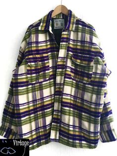 80s90s shirt plaid alined green purple lumberjack winter jacket size xl extra large Condition good Indian Summer Dress, Purple Grunge, White Ruffle Top, Vintage Dress 70s, Purple Plaid, Leather Shirt, Edwardian Fashion, Dress Purchase, Lumberjack