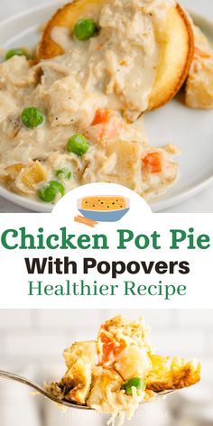 A chicken and vegetable filling with cream sauce over a popover roll. Cheesy Chicken Recipes, Healthy Chicken Pot Pie, Turkey Pot Pie, Baked Dinner, Air Fryer Recipes Chicken, Chicken Pot Pie Recipes, Chicken Pot, Chicken Crockpot Recipes