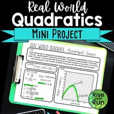 the real world quadratics mini project is on top of a desk with pencils and