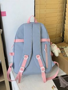 BirdinBag - Stylish Colorblock Medium-Sized Functional Backpack Trendy Rectangular Gray Backpack, Trendy Gray Rectangular Backpack, Rectangular Backpack For Back To School, Casual Square School Backpack, Gray Backpack Shoulder Bag For School, Large Capacity Gray Student Bag, Rectangular Student Backpack, Rectangular Laptop Bag For Students Back To School, Student Laptop Bag For Back To School