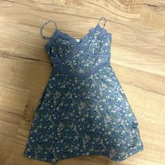 Only Worn Once. Basically Brand New. Super Stretchy Material And Good Quality Trendy Blue Floral Print Dress, Blue Floral Print Mini Dress With Spaghetti Straps, Cute Blue Spaghetti Strap Dress, Blue Floral Mini Dress With Spaghetti Straps, Cute Blue Dress With Spaghetti Straps, Cute Blue V-neck Mini Dress, Ruffle Layered Dress, Flowy Summer Dress, Flowy Summer Dresses