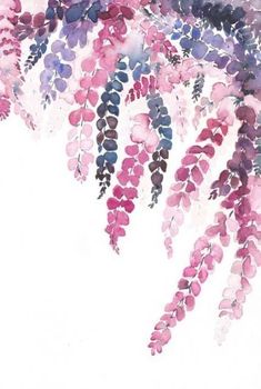 watercolor painting of pink and purple flowers on white background